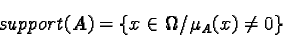 \begin{displaymath}support(A) = \left\{ x \in \Omega / \mu_A(x) \neq 0 \right\}\end{displaymath}