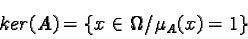 \begin{displaymath}ker(A) = \left\{ x \in \Omega / \mu_A(x) = 1 \right\}\end{displaymath}