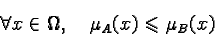 \begin{displaymath}\forall x \in \Omega, \quad \mu_A(x) \leqslant \mu_B(x)\end{displaymath}