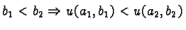 $b_1 < b_2 \Rightarrow u(a_1,b_1) < u(a_2,b_2)$