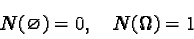 \begin{displaymath}N(\varnothing) = 0, \quad N(\Omega) = 1\end{displaymath}