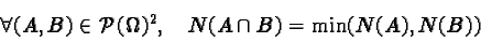 \begin{displaymath}\forall (A,B) \in \mathcal{P}(\Omega)^2, \quadN(A \cap B) = \min(N(A), N(B))\end{displaymath}