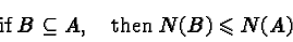 \begin{displaymath}\text{if } B \subseteq A, \quad \text{then } N(B) \leqslant N(A)\end{displaymath}